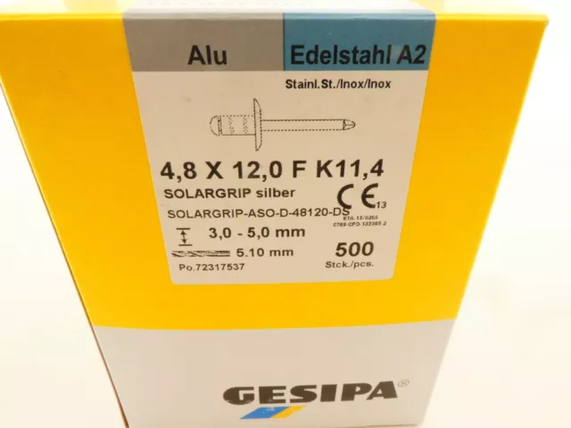Gesipa Blindnieten / 4,8 X 12,0 / ALU/A2 / 500 Stück (23-6-2-14-Z) 2