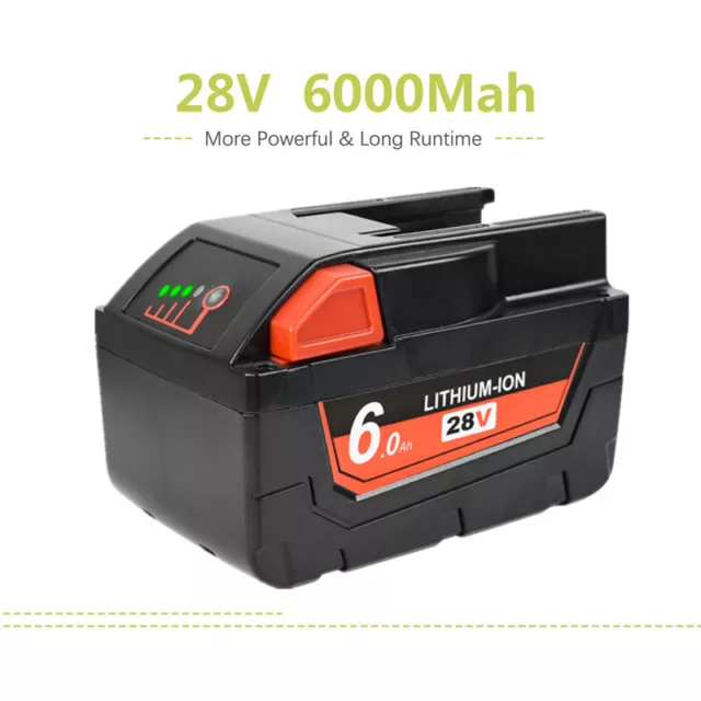 28V 6.0Ah Li-Ion Battery For MILWAUKEE M28 V28 48-11-2830 0730-20 with LED Gauge 2