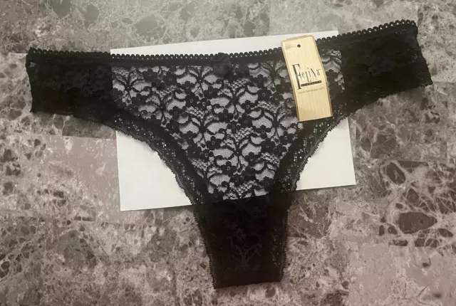 Nwt Felina Lingerie Large Black Floral Lace Bow Thong Panties