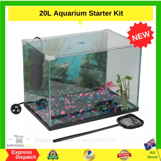 20 Litre Fish Aquarium Tank Starter Kit Pack with Accessories and Free Shipping.