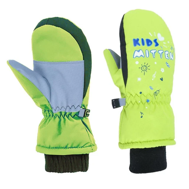 Kids Toddlers Lining Winter Waterproof Windproof Snow Ski Mittens Green XS