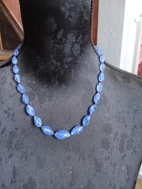 Collier Long Perles Verre Murano Bleu – Plaqué Or – Neuf Sans Emballage