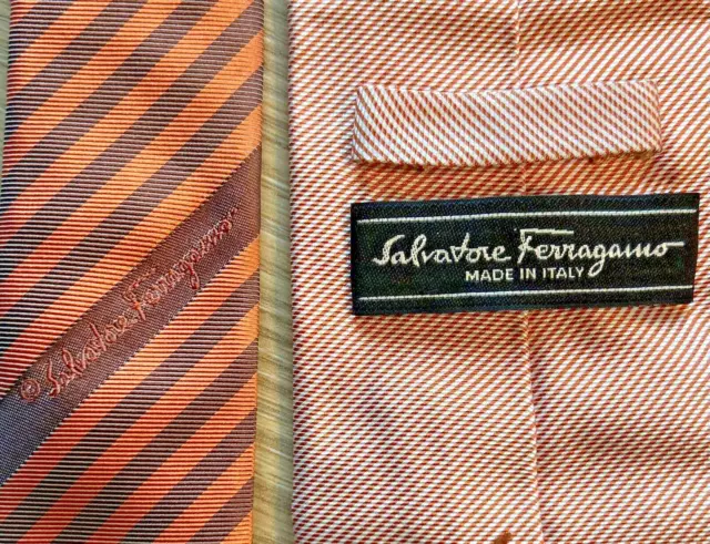 Salvatore Ferragamo pink with pinstripes all Silk Tie Made in Italy 🇮🇹