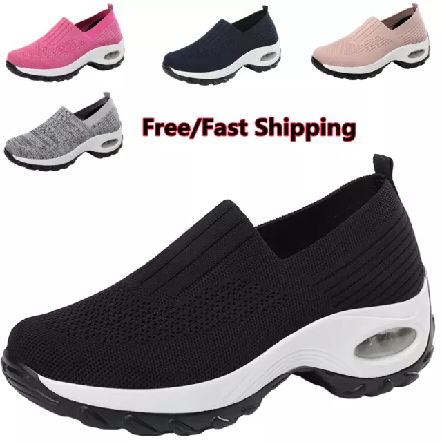 WOMENS KNIT SLIP ON SNEAKERS LADIES SPORT GYM TRAINERS FASHION