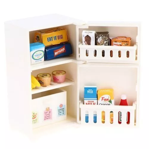 16x Dolls House Miniature 1:12TH Scale White Refrigerator With Food Accessories