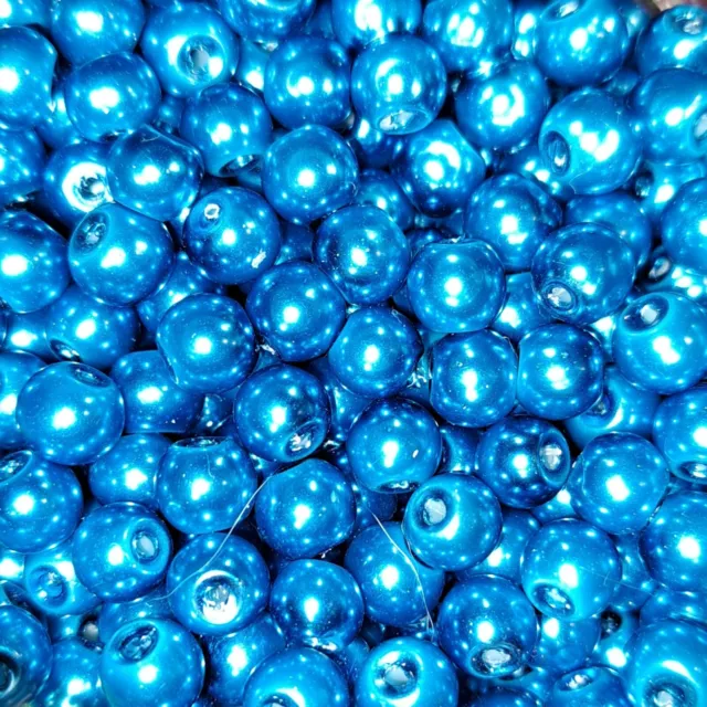 500x 6mm Bright Teal Blue Round Glass Faux Pearl Beads Jewellery making Craft