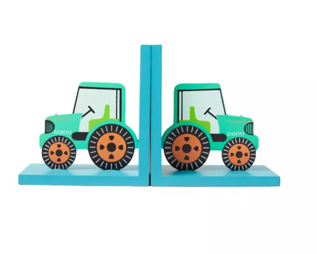 Sass & Belle Green Tractor Wooden Bookends Childrens Kids Baby Nursery Room Gift