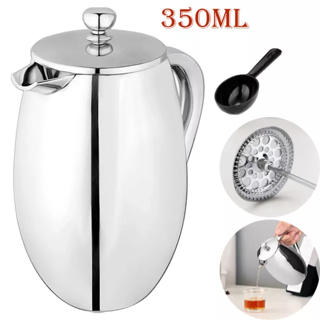 Stainless Steel Cafetiere French Press Filter Tea Coffee Plunger Pitcher 350ml