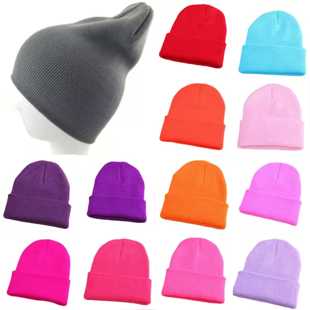 Mens Womens Unisex Beanie Hat Winter Thermal Ski Warm Knitted Sherpa Plain Cap