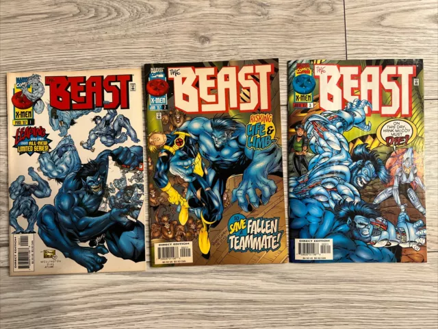 The Beast #1 2 3 Marvel X-Men 1997 Comic Book Set 1-3 Complete Mini Series