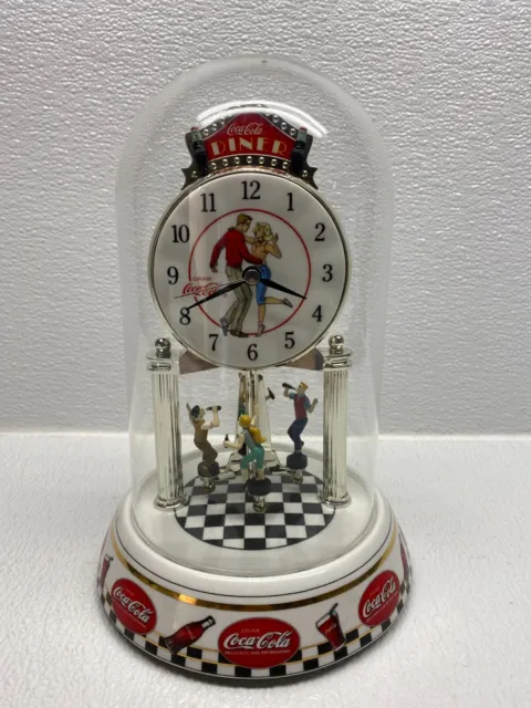 Coca Cola Diner Anniversary Glass Cover Cylinder Clock Spinning Figures Tested