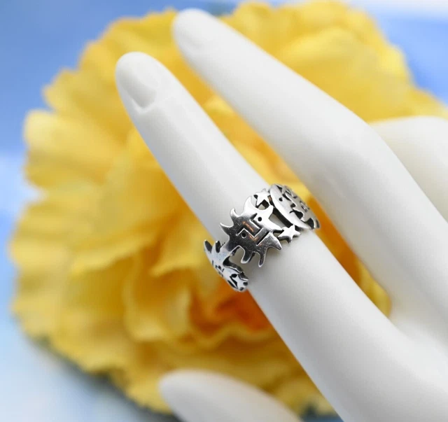 Fine Sterling Silver Sun Moon Face Size 6 Band Ring Weighs 6.1 grams