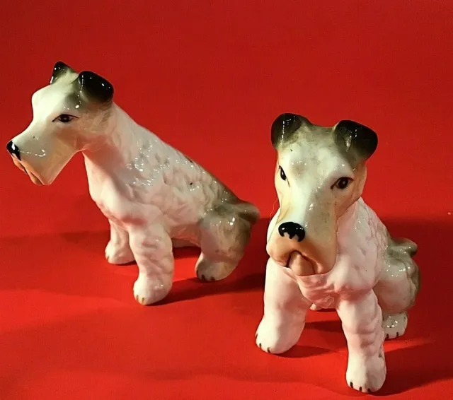 Schnauzer Dog Figurines Set Of 2 Hand Decorated 3 3/8" Porcelain Vintage