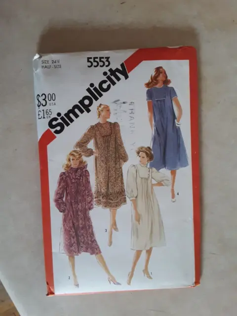 Vintage Simplicity Pattern 5553 Loose Fitting Pullover Dress Size 24.5 - UNCUT
