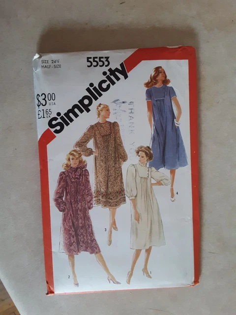 Vintage Simplicity Pattern 5553 Loose Fitting Pullover Dress Size 24.5 - UNCUT