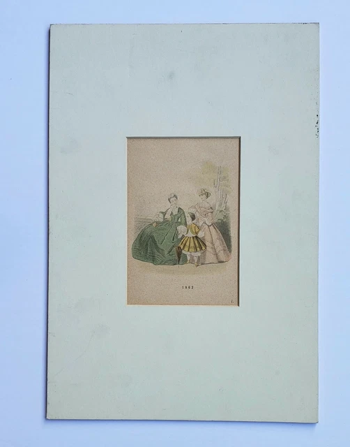 Antique  Ladies Victorian 1862 Fashion Matted Print