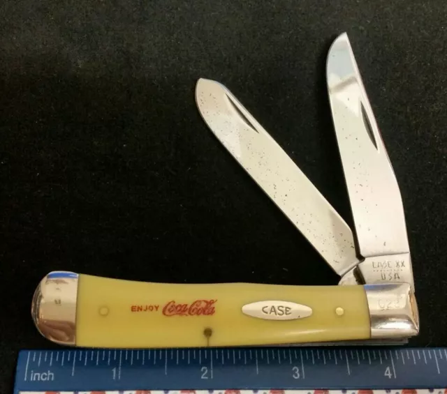 Case XX 3254 Peanut knife, 1981 Coca-Cola engraved yellow composite handles =