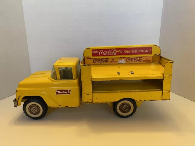 Vintage Buddy L Yellow Pressed Steel Coca Cola GMC Delivery Truck