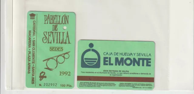 Expo 92 Sevilla Tarjeta Pase al Pabellon de Sevilla año 1992 (GU-380)