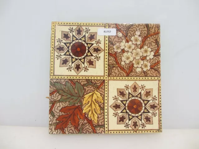 Vintage Ceramic Tile Floral Flowers Leaf Art Nouveau Old Antique England