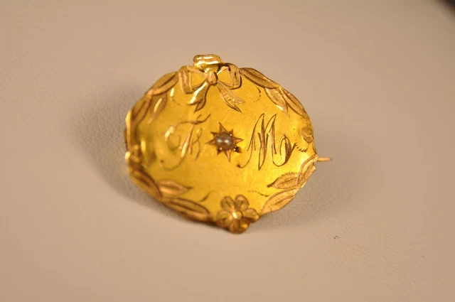Broche Ancien Art Nouveau Or Massif 18K Antique Solid Gold Brooch