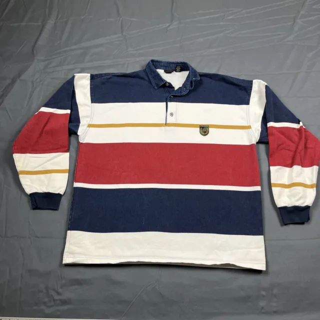 VINTAGE 90S STRUCTURE LS Rugby Polo Shirt Striped Large USA Made VTG ...