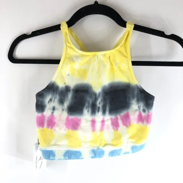 Electric & Rose Sports Bra Crop Top Crossover Straps Tie Dye Yellow Pink Blue XS