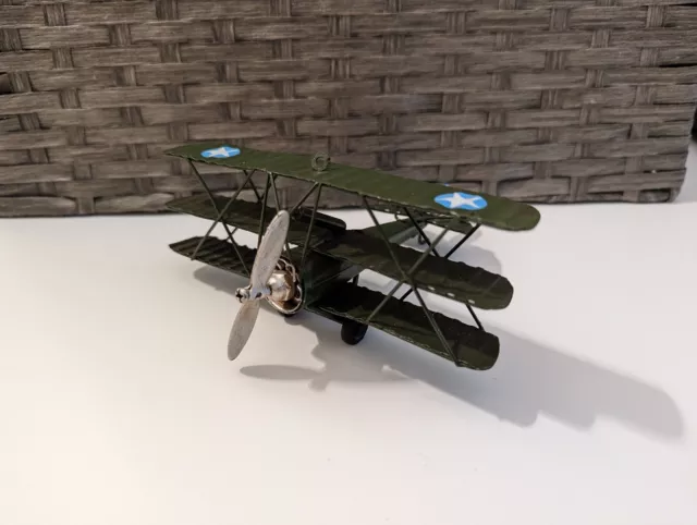 Metal Tri-Plane Vintage Military WWI Airplane 6" Green W/White STAR Star Model Metal Tri-Plane Vintage Military WWI Airplane 6" Green W/White STAR Star Model