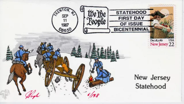 Pugh Hand Painted First Day Cover Fdc 1987 New Jersey Statehood Bicentennial