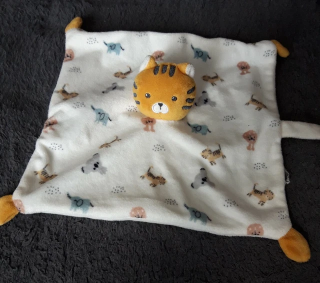 DPD/Doudou Plat Nicotoy Simba Toys Tigre Blanc Imprimé Animaux Etiquette coupée
