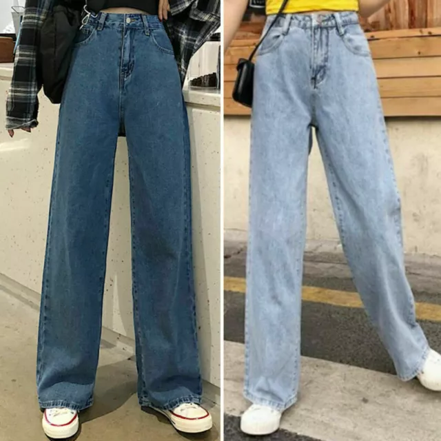 Women Wide Leg Jeans High Waist Baggy Denim Straight Loose Long Pants Trousers