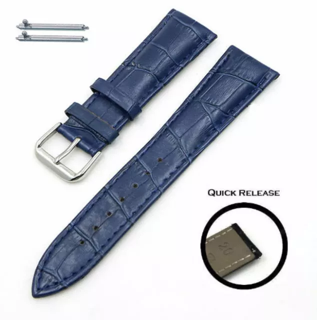 Blue Croco Quick Release Leather Replacement Watch Band Strap Steel Buckle #1043