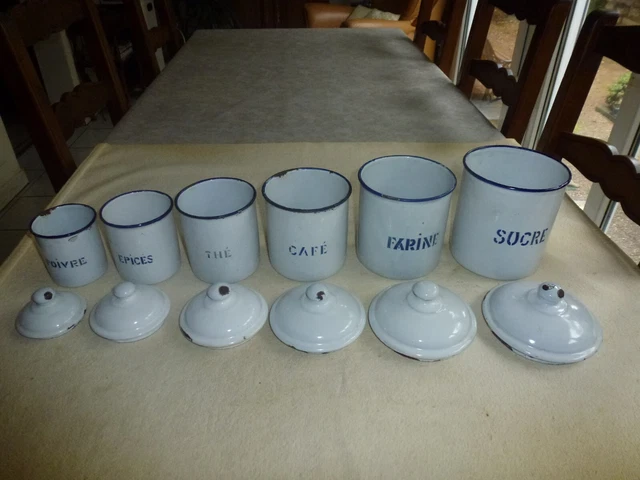 Lot De 6 Pots à épices En Tôle émaillée, Style Vintage, Rangement Cuisine