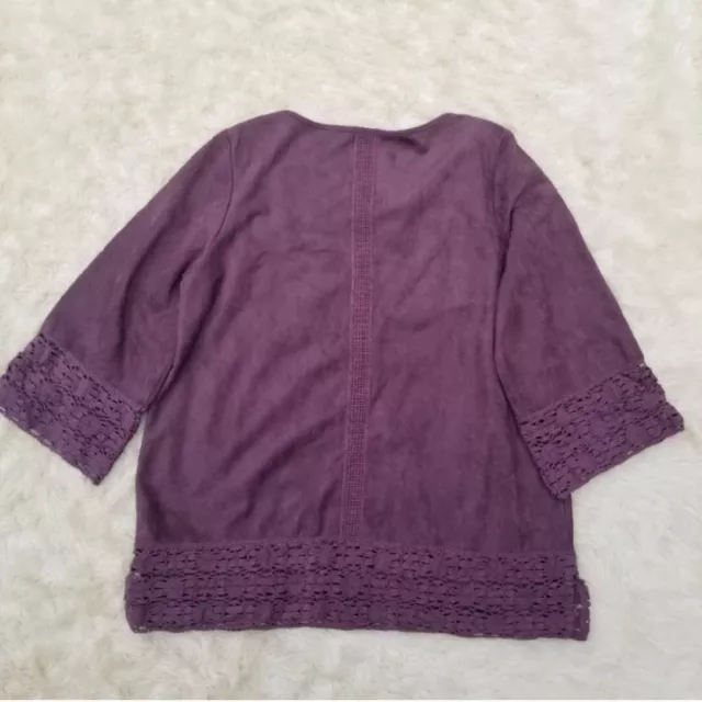 Soft Surroundings Susina shirt plum purple faux suede M lace trim 3