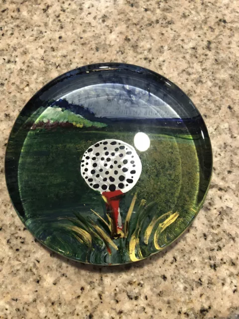 Nicole Slater  Golf Ball on Tee Glass Paperweight Trivet