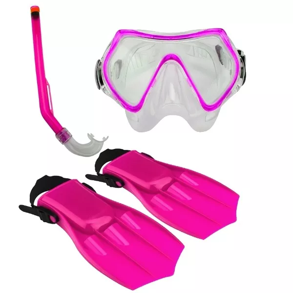 TOP Kinder TAUCHSET 34 - 38 Maske + Schnorchel + Flossen pink / rosa Waimea