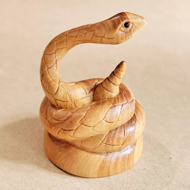 Q4803 - 2" Hand carved Boxwood Netsuke Figurine Carving - Fierce Snake