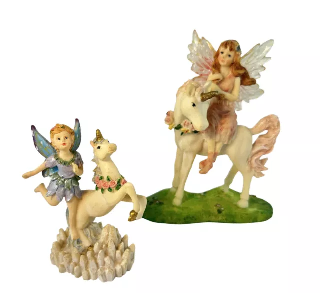 Fairies And Unicorns Fantasy Figurines Set Of Two 2005 Trippies Inc 4-6” Decor