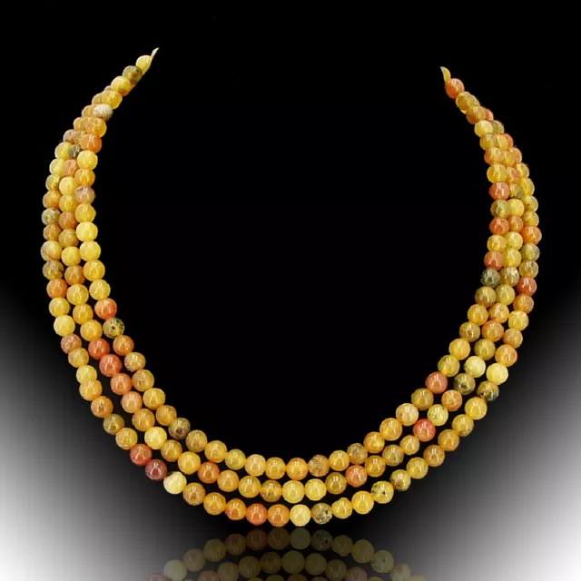 BAILYSBEADS dreireihige gelb Jade Kette Halskette Schiebeverschluss Vergoldet
