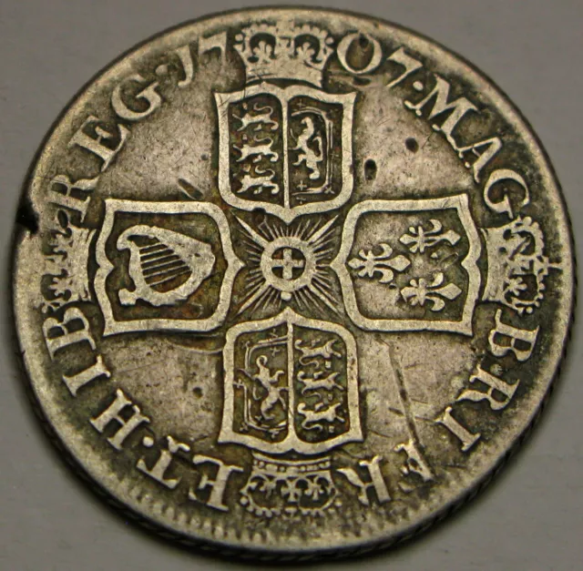 GREAT BRITAIN 1 Shilling 1707 E - Silver  - Anne - VF - 1175 *