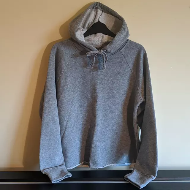 TOPSHOP women's grey crop hoodie - UK 8 - cropped unfinished hem hooded jumper