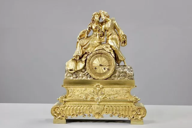 Antique Rare French Figural Gilt Bronze Ormolu Slutana Table Mantel Shelf Clock