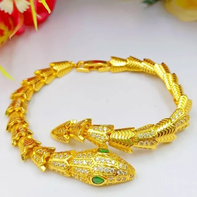 Snake Bangle Serpent Bracelet Gold Micron Plate Jewelry Thai Amulet