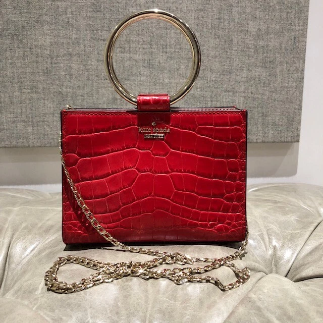 Authentic KATE SPADE Red  Croc Embossed Leather Mini Tote Shoulder Bag