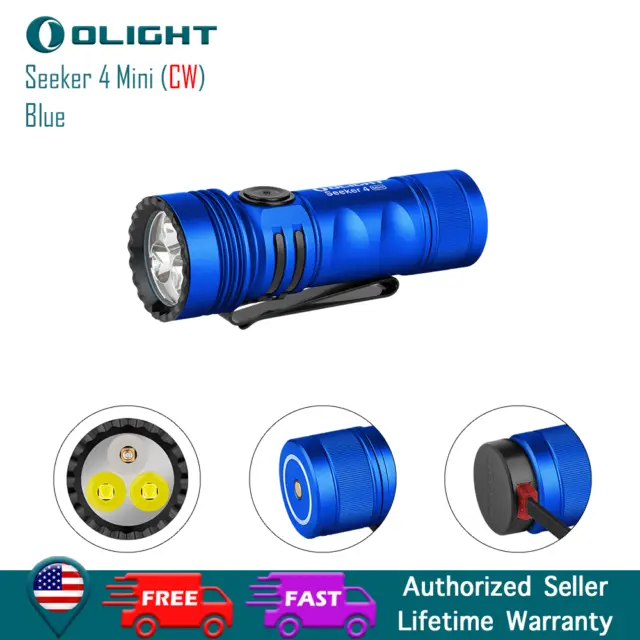 Olight Seeker 4 Mini Blue Cool White Light Rechargeable Flashlight w/ UV Light
