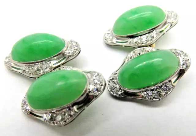 Cufflinks Rare Antique Platinum 18K Gold Jade Jadite Diamond