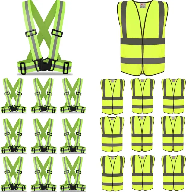 20 PCS Adjustable Reflective Vest,Neon Yellow Elastic Band Safety Vest & High Vi