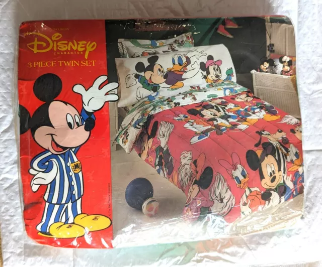 NEW Vintage Disney Mickey Mouse Friends Twin Sheet Set  "LET'S PLAY BALL"