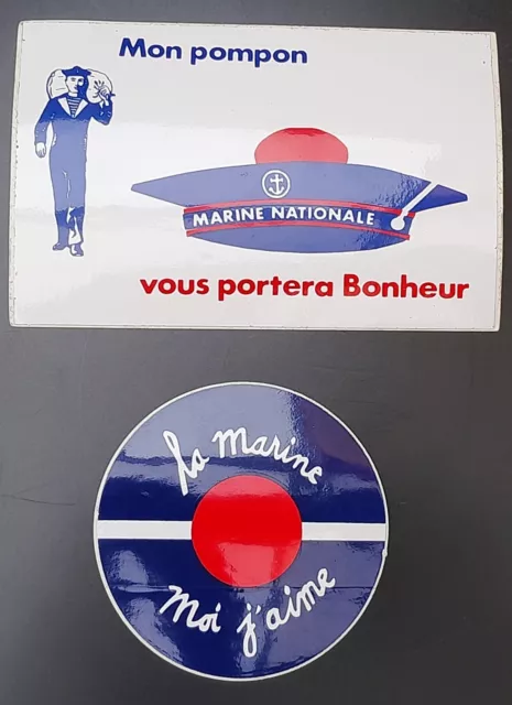 Lot 2 Autocollant Marine Nationale Mon pompon porte bonheur Sticker Vintage 80'