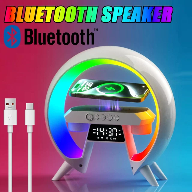 SMART LED LAMP Wireless Charger Bluetooth Speaker RGB Alarm Clock Night ...